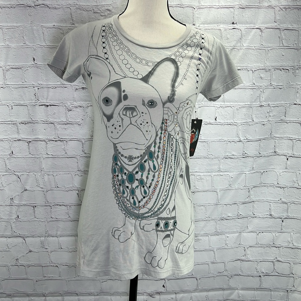 ⭐️Konquest Key by key closet Los Angeles rhinestone dog t-shirt NWT size small